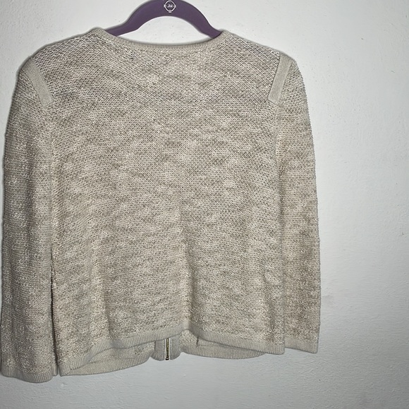 Jones New York Collection tweedy woven cardigan in natural beige, size large - Picture 2 of 10